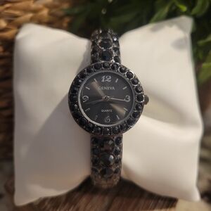Geneva - Black Crystal Cuff Watch